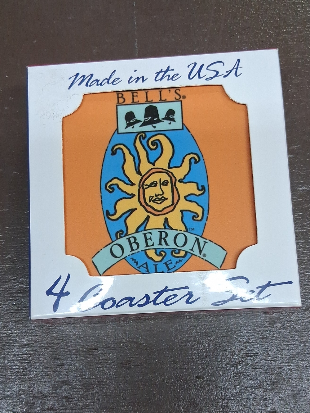 Bell's Oberon Ale 4-Coaster Set featuring the iconic sun logo from Bell's Brewer